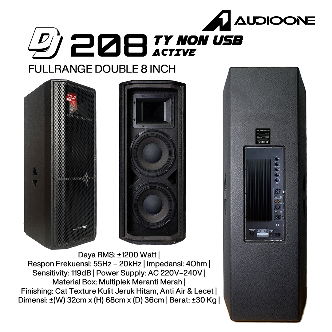 Audio One Speaker DJ-208 Double 8 Inch Active 1200W TY NON USB